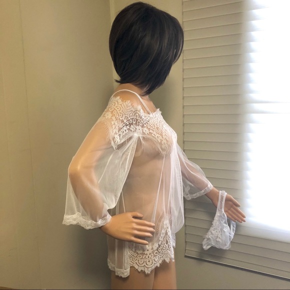 NWT white eyelash lace nightgown sleepwear with matching wide thong new with tag - Picture 9 of 16